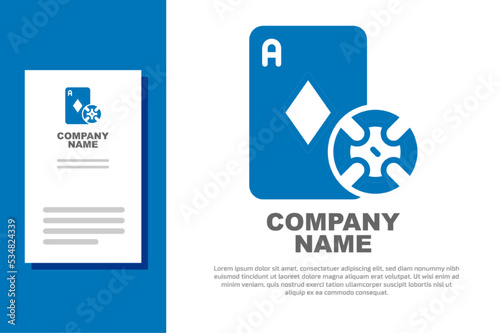 Blue Casino chip and playing cards icon isolated on white background. Casino poker. Logo design template element. Vector