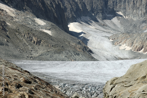 The Rhone Glacier, the source of the Rhone River at Furka Pass in the Swiss Alps photo