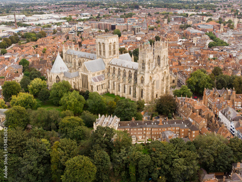 An aerial view of York Minster and the surrounding historic area