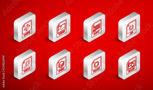 Set line BMP file document, TIFF, PPT, JS, RAW, MSG, PSD and WAV icon. Vector