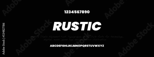 RUSTIC Sports minimal tech font letter set. Luxury vector typeface for company. Modern gaming fonts logo design.