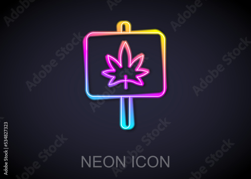 Glowing neon line Medical marijuana or cannabis leaf icon isolated on black background. Hemp symbol. Vector