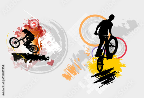BMX rider, active young person doing tricks on a bicycle