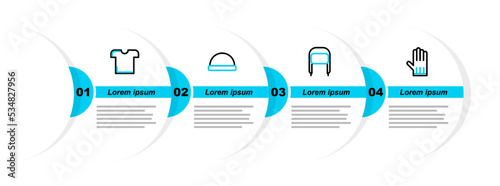 Set line Leather glove, Winter hat with ear flaps, Beanie and T-shirt icon. Vector