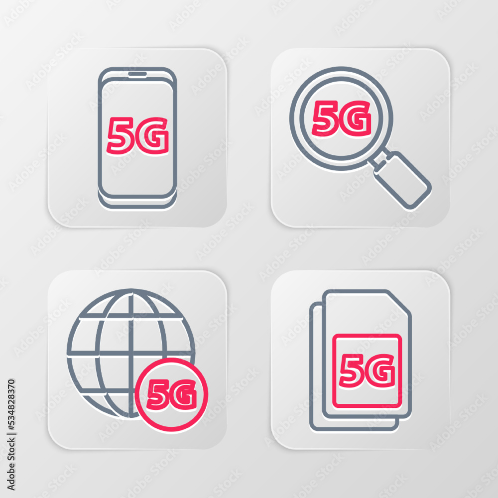 Set line 5G Sim Card, network, Search and Mobile with icon. Vector Set line 5G Sim Card, network, Search and Mobile with icon. Vector