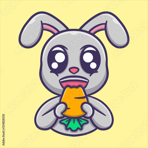 Cute bunny eat carrot carton vector icon illustration photo