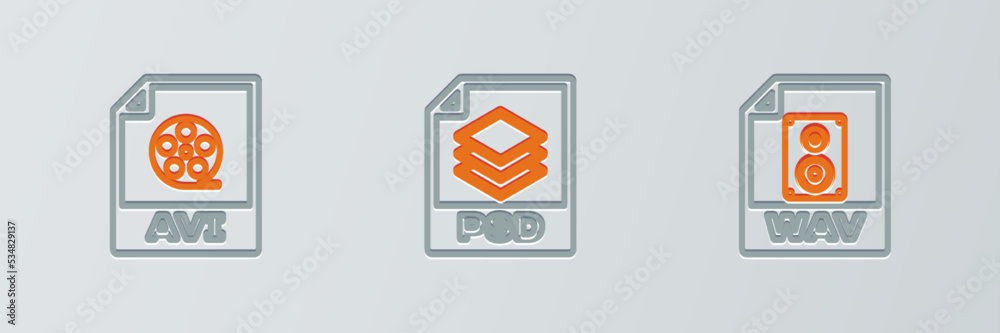 Set line WAV file document, AVI and PSD icon. Vector Set line WAV file document, AVI and PSD icon. Vector