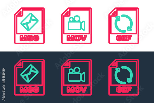 Set line GIF file document, MSG and MOV icon. Vector