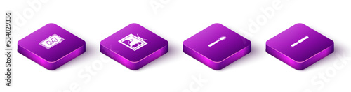 Set Isometric Megaphone on mobile, Stop plastic pollution, Disposable spoon and knife icon. Vector
