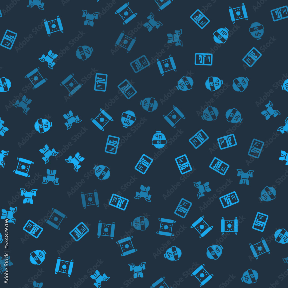 Set Decree, parchment, scroll, Card game collection, Video bar and Body armor on seamless pattern. Vector Set Decree, parchment, scroll, Card game collection, Video bar and Body armor on seamless pattern. Vector