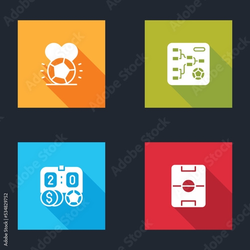 Set Soccer football ball, Championship tournament bracket, Football betting money and field icon. Vector