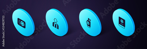 Set Isometric Football learning book, Air horn, soccer referee and Soccer football icon. Vector