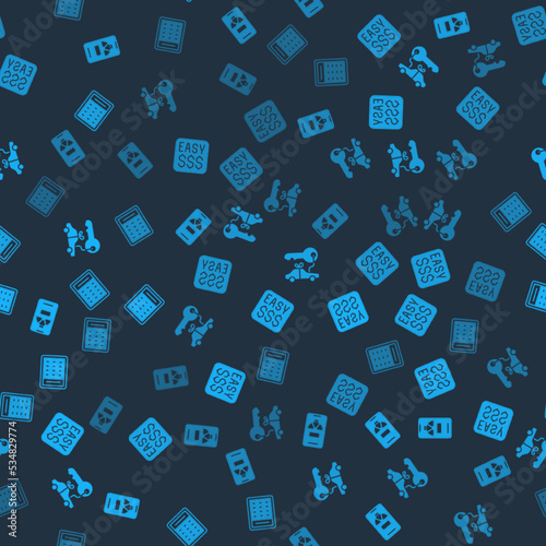 Set Lucky wheel on phone, Money prize in casino, Car gift and Lottery ticket on seamless pattern. Vector