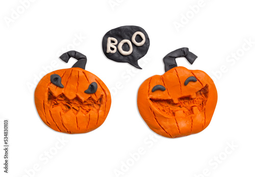 Set Halloween. Festive items handmade from plasticine. pumpkins