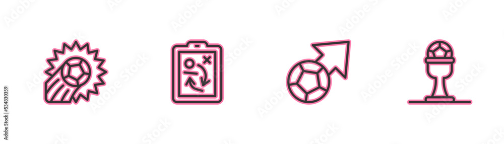 Set line Soccer football ball, , Planning strategy concept and Award cup and icon. Vector