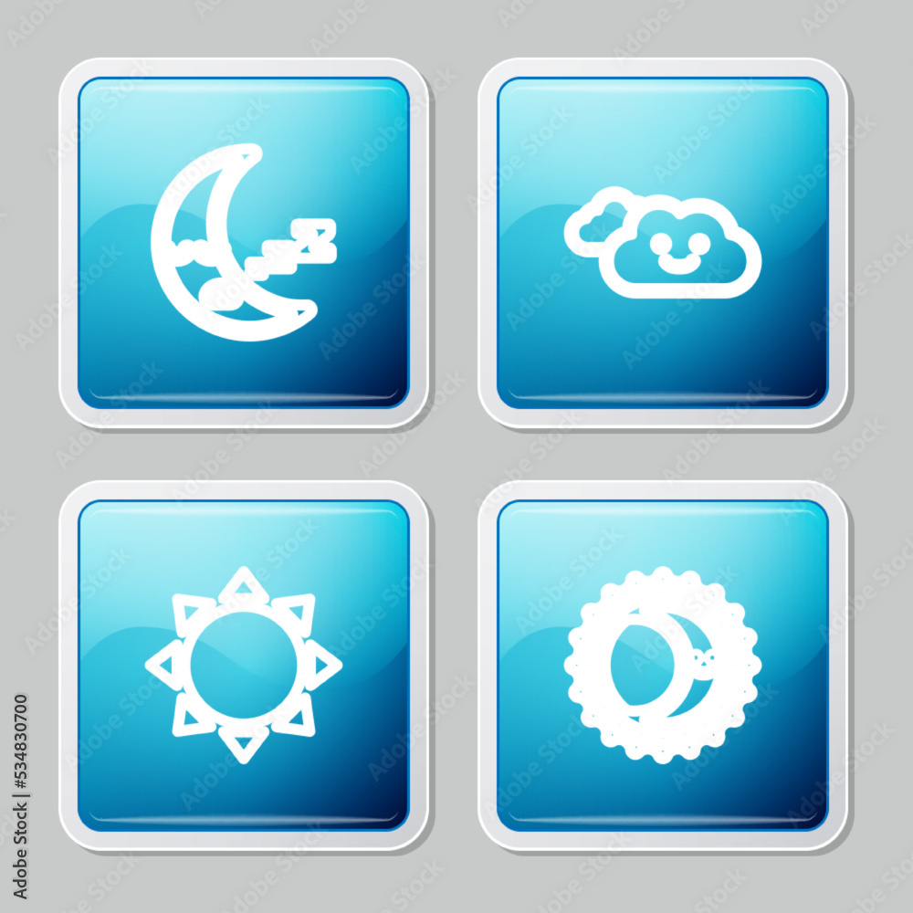 Set line Moon icon, Cloud, Sun and Eclipse of the sun icon. Vector Set line Moon icon, Cloud, Sun and Eclipse of the sun icon. Vector