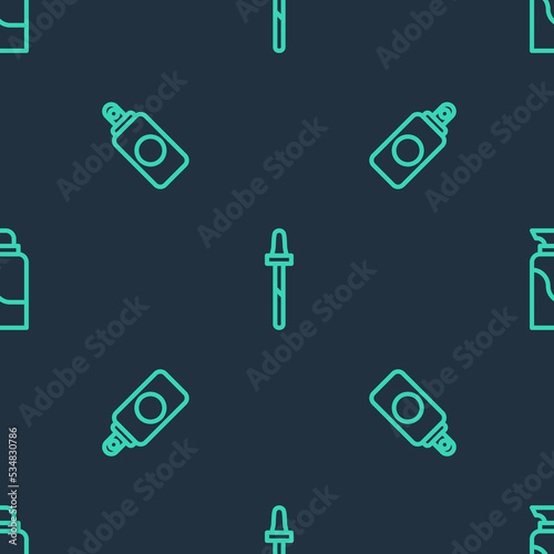 Set line Pipette, Spray can and Cream cosmetic tube on seamless pattern. Vector