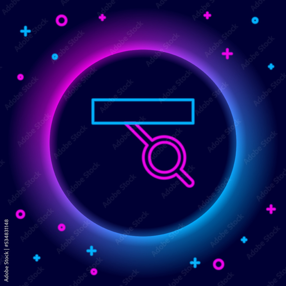 Glowing neon line Pirate eye patch icon isolated on black background. Pirate accessory. Colorful outline concept. Vector Glowing neon line Pirate eye patch icon isolated on black background. Pirate accessory. Colorful outline concept. Vector
