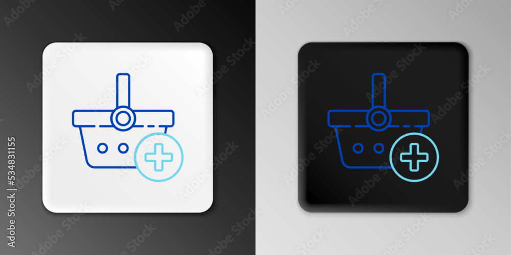 Line Add to Shopping basket icon isolated on grey background. Online buying concept. Delivery service. Supermarket basket symbol. Colorful outline concept. Vector Line Add to Shopping basket icon isolated on grey background. Online buying concept. Delivery service. Supermarket basket symbol. Colorful outline concept. Vector