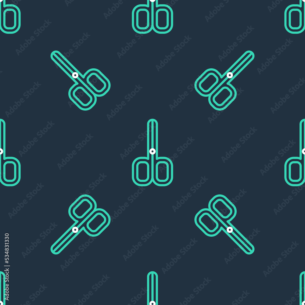 Line Nail scissors icon isolated seamless pattern on black background. Manicure and pedicure scissors. Vector Line Nail scissors icon isolated seamless pattern on black background. Manicure and pedicure scissors. Vector