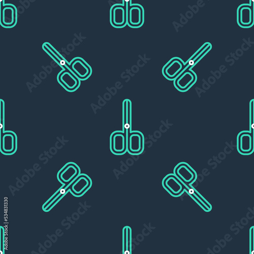 Line Nail scissors icon isolated seamless pattern on black background. Manicure and pedicure scissors. Vector