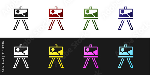 Set Wood easel or painting art boards icon isolated on black and white background. Vector