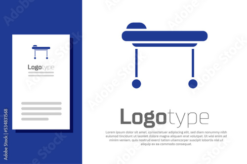 Blue Stretcher icon isolated on white background. Patient hospital medical stretcher. Logo design template element. Vector Illustration