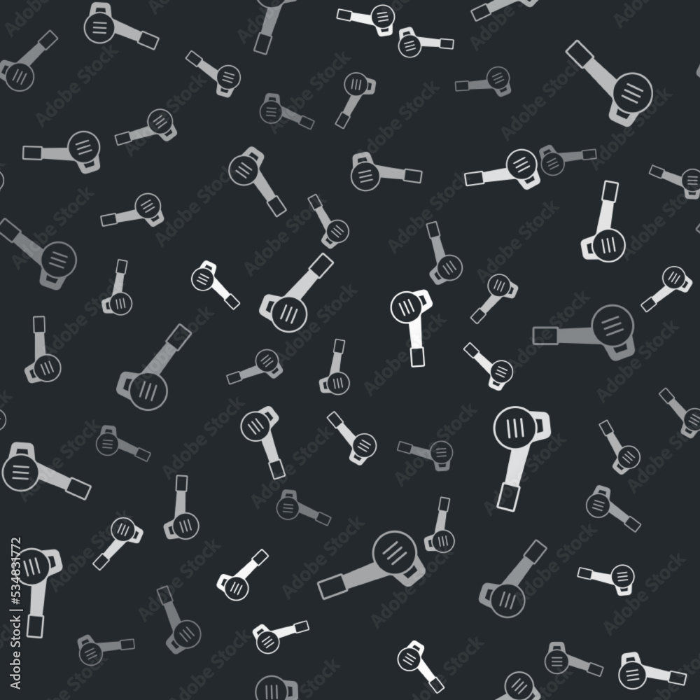 Grey Leaf garden blower icon isolated seamless pattern on black background. Vector