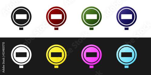 Set Stop sign icon isolated on black and white background. Traffic regulatory warning stop symbol. Vector