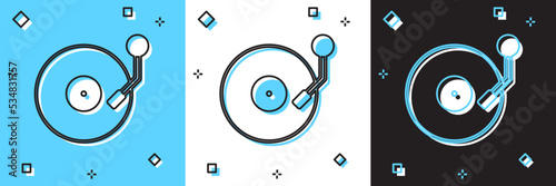 Set Vinyl player with a vinyl disk icon isolated on blue and white, black background. Vector