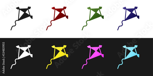 Set Kite icon isolated on black and white background. Vector