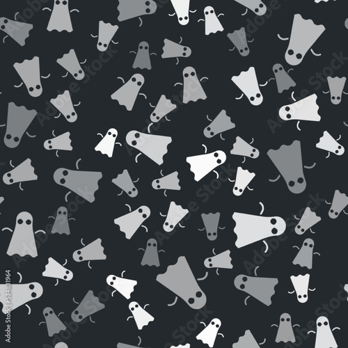 Grey Ghost icon isolated seamless pattern on black background. Happy Halloween party. Vector