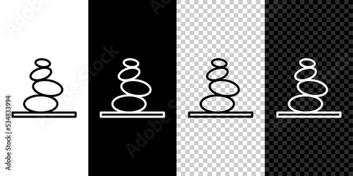Set line Stack hot stones icon isolated on black and white background. Spa salon accessory. Vector