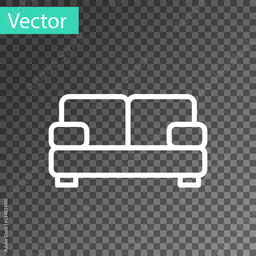 White line Sofa icon isolated on transparent background. Vector