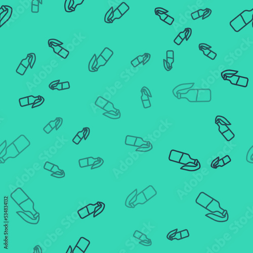 Black line Cocktail molotov icon isolated seamless pattern on green background. Vector