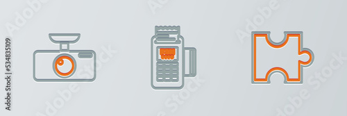 Set line Piece of puzzle, Car DVR and POS terminal icon. Vector