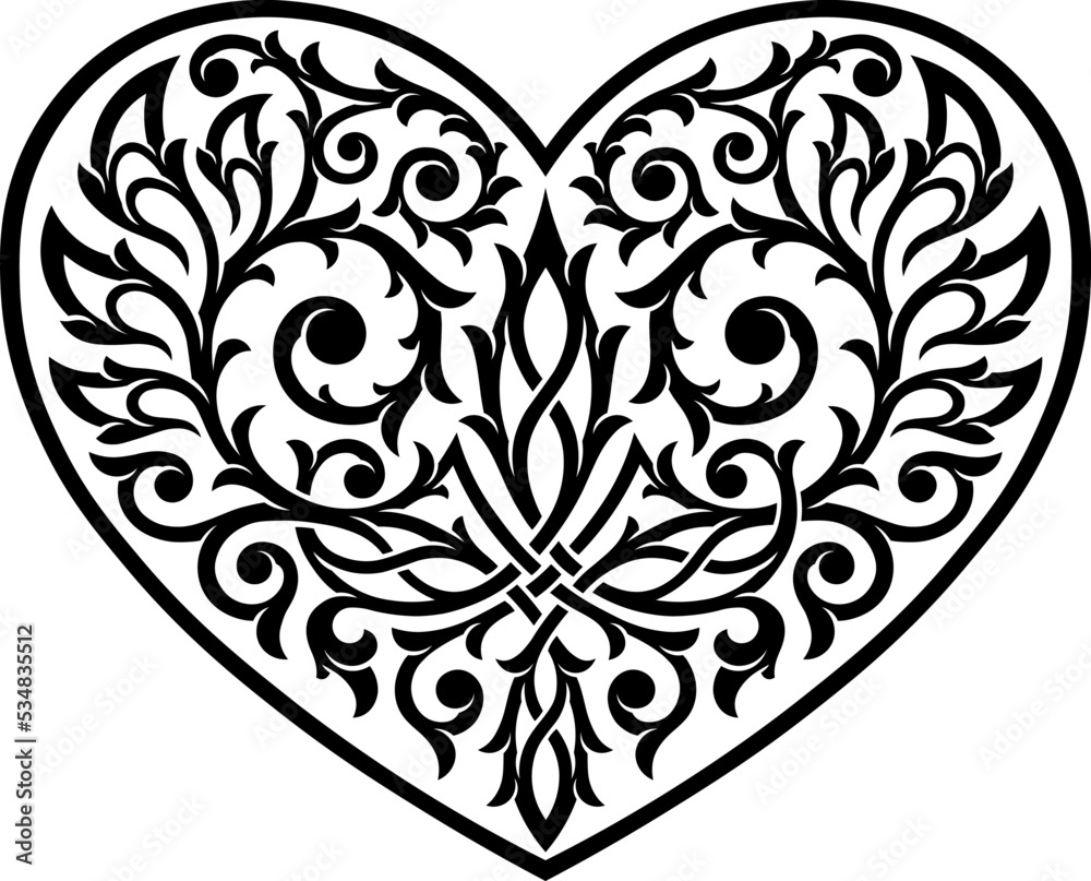 Victorian Gothic ornament with heart. Stylized elements in heart shape. Tattoo. Valentines decor Victorian Gothic ornament with heart. Stylized elements in heart shape. Tattoo. Valentines decor