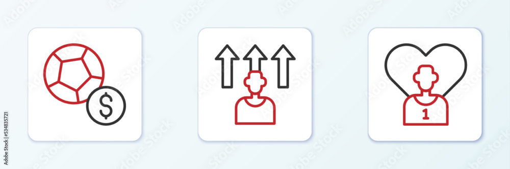 Set line Football or soccer player, Soccer football and icon. Vector