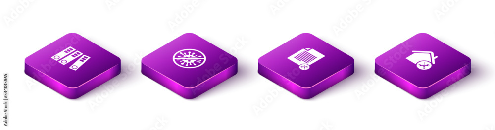 Set Isometric Office folders, Stop virus, bacteria, File document service and House icon. Vector Set Isometric Office folders, Stop virus, bacteria, File document service and House icon. Vector