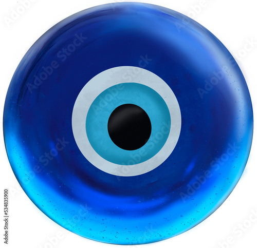 Large size blue evil eye digital illustration, PNG file with transparent background photo