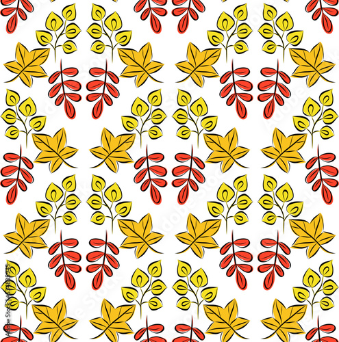 Colorful autumn seamless pattern with leaves. Simple cartoon flat style. Vector illustration.