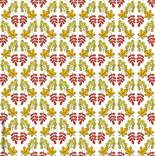 Colorful autumn seamless pattern with leaves. Simple cartoon flat style. Vector illustration.