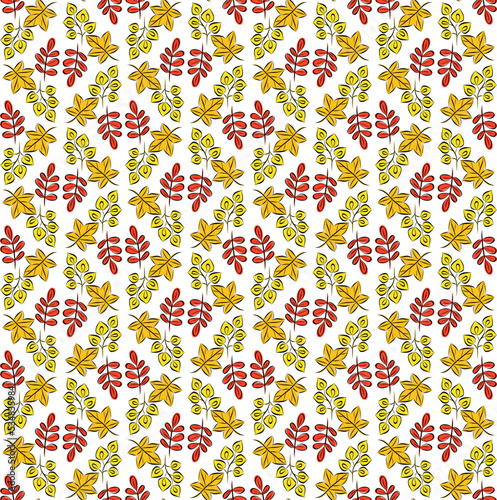 Colorful autumn seamless pattern with leaves. Simple cartoon flat style. Vector illustration.