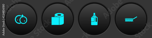 Set Washing dishes, Toilet paper roll, Fabric softener and Brush for cleaning icon. Vector