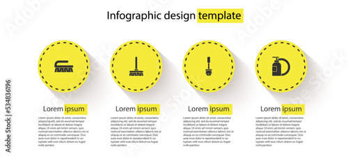 Set Brush for cleaning, Handle broom, Toilet brush and Dishwashing liquid bottle plate. Business infographic template. Vector