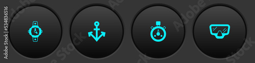 Set Diving watch, Anchor, Stopwatch and mask icon. Vector