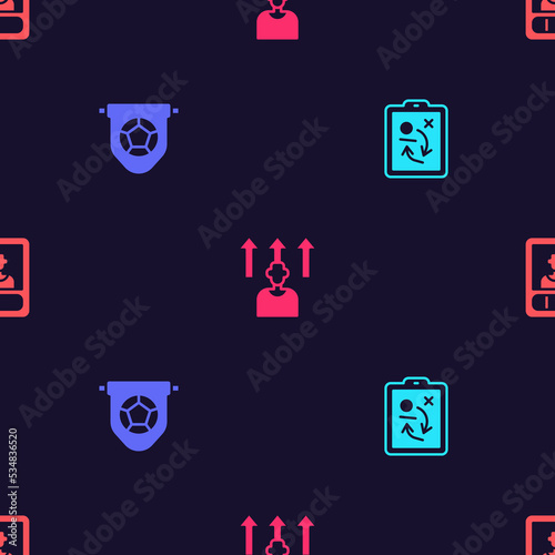 Set Planning strategy concept, Football flag pennant, or soccer player and card on seamless pattern. Vector