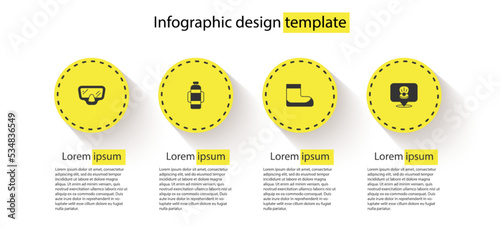 Set Diving mask, Aqualung, Boots and Scallop sea shell. Business infographic template. Vector