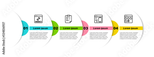 Set line Loading data window, Clipboard with checklist, Software and Browser files. Business infographic template. Vector