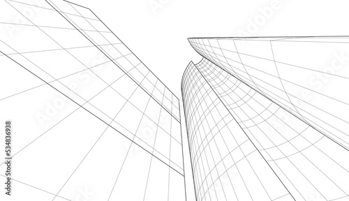 Linear architectural drawing vector illustration